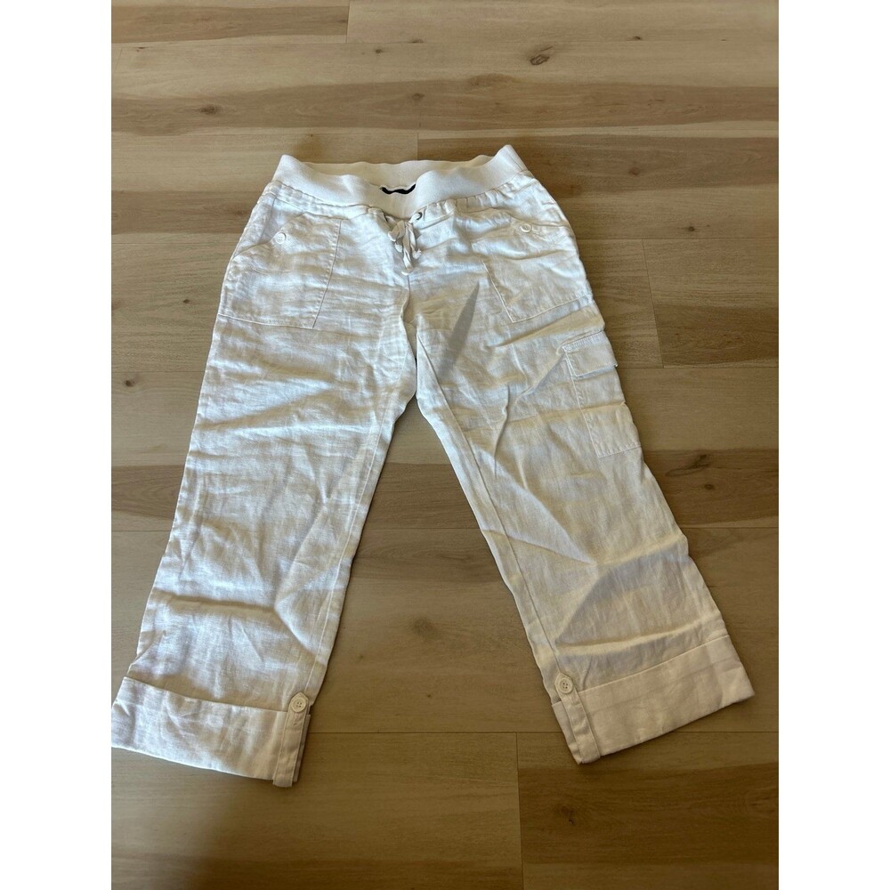 Women's White Linen Cropped Cargo Pants